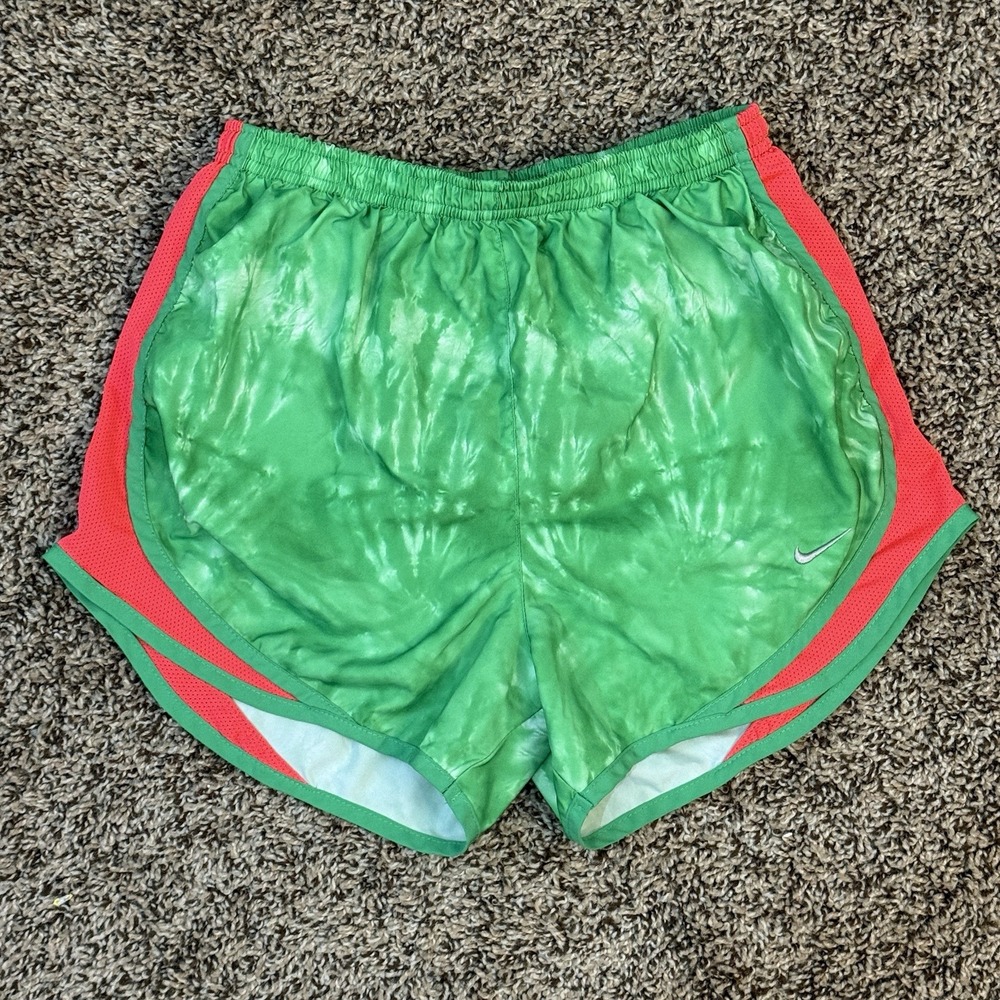Nike Dri-Fit Women's Green Tie-Dye‎ Lined Athletic Running Shorts Size S